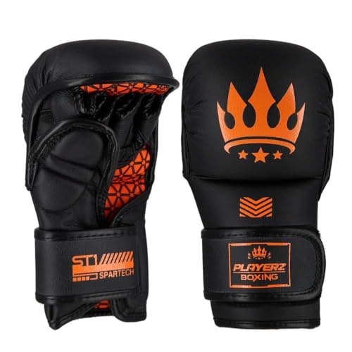 Playerz Boxing Est 2020 Playzer SparTech MMA Sparring Handschuhe - Neon Orange | Stoßdämpfende Trainingshandschuhe zum Schlagen & Grappling | Strapazierfähige, bequeme Passform für intensives Training