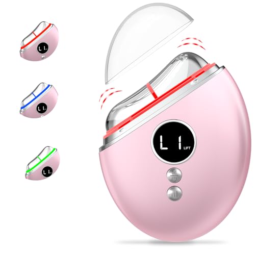 EMS Gua Sha, Robofun Gesichtsmassagegerät Gua Sha Elektrisch Gegen Falten mit Vibration & Wärme, Face Lifting Gerät mit Rotlicht, Blau, Grün, Geräte zur Faltenreduzierung & Anti-Aging-Geräte - Rose