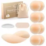 Kimsky Nippelpads, 8 Stück Damen Silikon Nipple Cover mit Brustwarzenschutz, Hochwertige Damen Nipple Cover, Wiederverwendbares, Waschbares, Selbstklebendes Brustwarzenschutz, Rund [8 cm Ø]