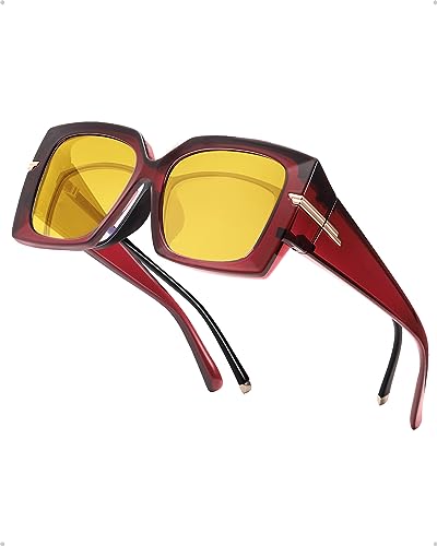 SIPHEW Polarisiert Nachtfahrbrille für Brillenträger - Große Überbrille für Autofahrer: Überzieh-Nachtsichtbrille mit gelben Gläsern für Fahren bei Nacht und Tag UV400 Schutz