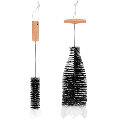 2 Stück, kompatibel mit SodaStream Flaschenbürsten für Reinigungsbürsten, Wasserflaschenreinigerbürsten mit Holzgriff, für Glasflaschenbürste, Schmalhals-Flaschen-Reinigungsbürste (2 Größen)