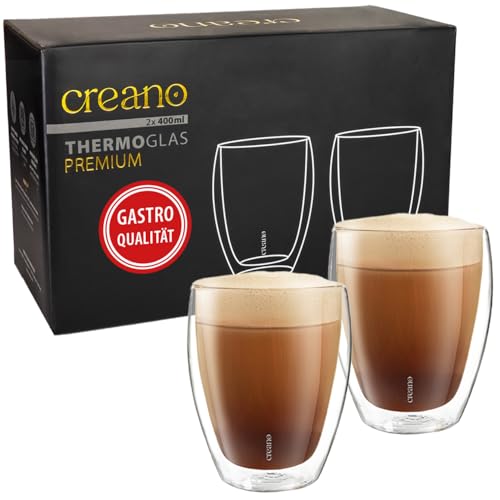 Creano PREMIUM doppelwandige Trinkgläser 400ml - 2er Set - Gastronomie Qualität - 100% Spülmaschinenfest - NEUHEIT 2024