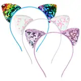 Qianyu 3 Stück Katzenohren Stirnband Glitzer Katze Haar Hoops Katzenohren Haarreif Stirnband Kopfschmuck Zubehör für Frauen, Mädchen, Partyzubehör, Weihnachten, Halloween, Dekoration
