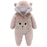 Baby Winter Fleece Overall Mit Kapuze Mädchen Jungen Schneeanzüge Warm Strampler Outfits Khaki 3-6 Monate