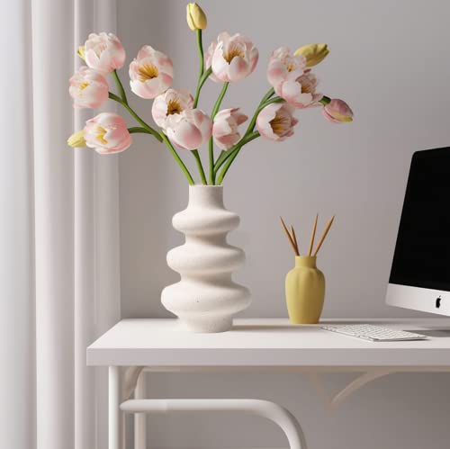 JSPYFITS Moderne Keramikvase Für Pampasgras, INS Nordischen Stil Vase für Getrocknete Blumen, DREI Schicht Blumenvase Boho Home Decor für Centerpiece Hochzeit/Party/Geschenke M