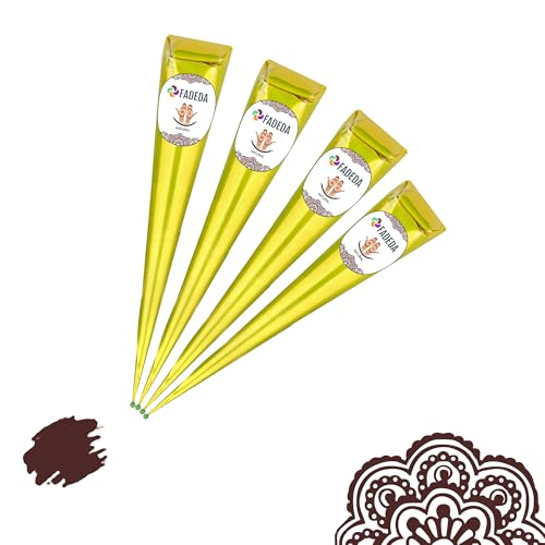 4x FADEDA Henna Kegel | 4x 25g natürliche Paste | Natur-Braun | 100 % pflanzlich | gebrauchsfertig & ohne PPD