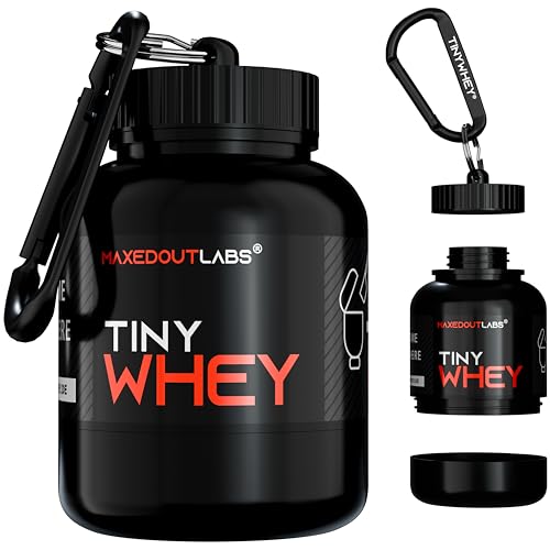 maxedoutlabs - TinyWhey - Mini Bottle Trichter - Behälter für Fitness Pulver Supplements - Anhänger box - Gym Whey Protein Geschenkbox - Schlüsselanhänger