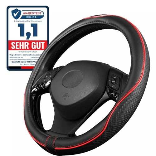 Upgrade4cars Lenkradbezug Rot Schwarz in Leder-Optik | Lenkradhülle Universal 37-38 cm für Sommer & Winter | Autozubehör Innenraum Geschenk-Ideen | Geschenke für Frauen und Männer