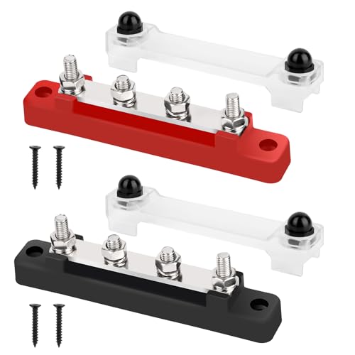 2 Stück Sammelschiene 12V-48V DC Sammelschienen Busbar Stromschiene Verteilerblock Stromverteiler Stromverteilungsblock mit 4 X M6 Anschlussbolzen Schwarz Rot für RV Auto Yacht Boat