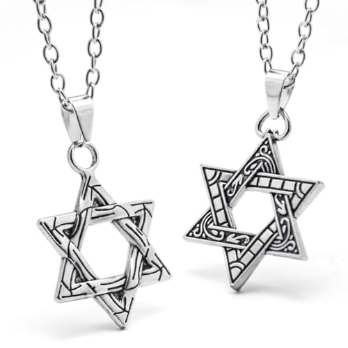 2 Artikel Herren Hexagramm Anhänger Halskette Edelstahl David Star Kette Davidstern Judischen Magen Symbol des Judentums Modeschmuck Hip Hop Punk Rap Halsschmuck für Männer Jungen