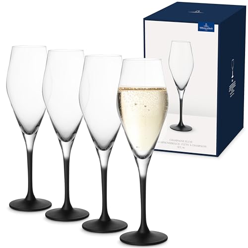 Villeroy & Boch – Manufacture Rock Champagnerglas Set 4-Teilig 260 Ml, Champagnergläser Schwarz, Gläser Champagner, Prosecco Gläser, Sekt Gläser Schwarz Matt Modern, Sektflöte, Kristallglas