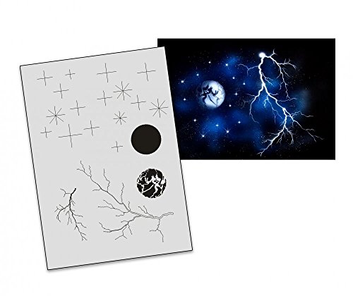 Step by Step Airbrush Schablone Blitze Mond Sterne AS-027