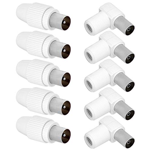 Elektronik-Technik TV Koax Antennenstecker IEC Koaxial 5x Winkelbuchse 5x Stecker Koaxialkabel Adapter