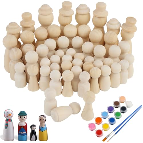 68 Stück DIY Holzfiguren mit Farben und Pinsel, Unlackierte Holz Spielfiguren für Brettspiele, Holz Familienfiguren Puppen zum Bemalen Basteln, Weihnachten Hochzeit Geburtstag Deko