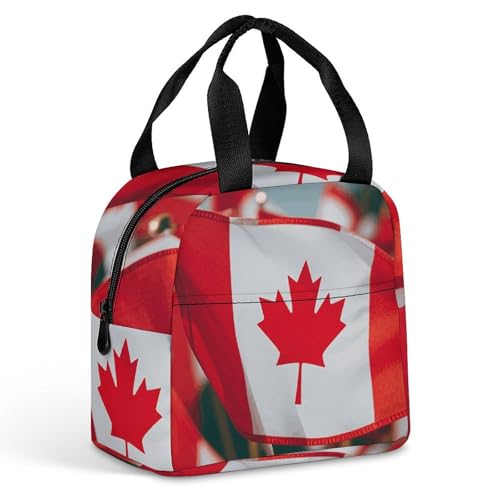 Lunchtasche für Damen und Herren, viele kleine kanadische Flaggen, wiederverwendbar, isoliert, klein, auslaufsicher, Kühler, Lebensmittelbehälter für Büro, Reisen, Outdoor