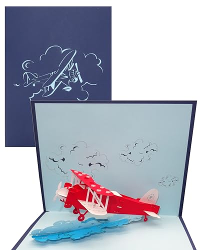3D Pop Up Karte Flugzeug - Geburtstagskarte, Geschenk & Einladung zum Geburtstag - Flugzeugkarte mit 3D Modell Propeller-Flugzeug als Gutschein, Geschenkidee & Geschenkverpackung zur Flugreise
