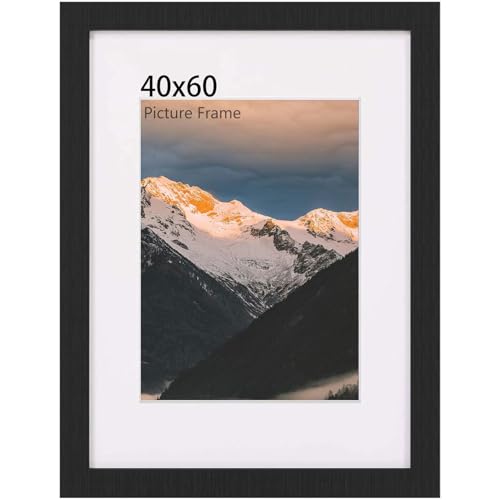 UHOUSEST Bilderrahmen 40x60 Holz, Bilderrahmen Holzrahmen für 40x60 Druck, Schwarzer Rahmen mit Passepartout, Posterrahmen mit Passepartout, für Wandmontage vertikal oder horizontal