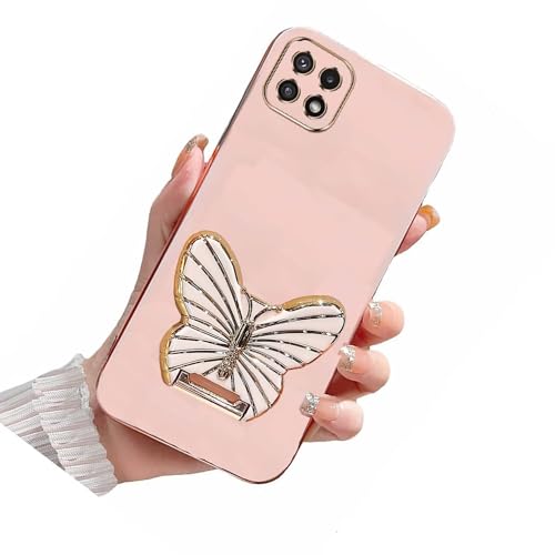 Tivenfezk Nadoli für Samsung Galaxy A22 5G Schmetterling Versteckt Ständer Hülle,Ultra Dünn Überzug Galvanisierte Schmetterling Ständer Weiche Silikon Kratzfest Handyhülle Schutzhülle