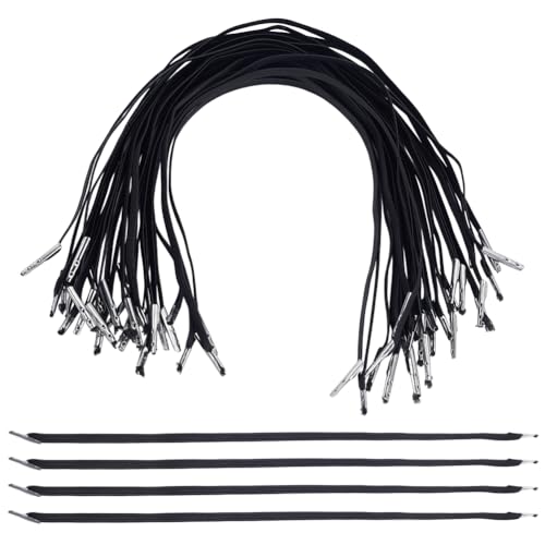 BENECREAT 100 Stück Schwarze Elastische Stachelschnur, 32.3cm Lange Stretch Gurtbänder Mit Metallenden Elastisches Band Für Partyhut Masken Menüs Abzeichen Zeichen Reise Buchbindung