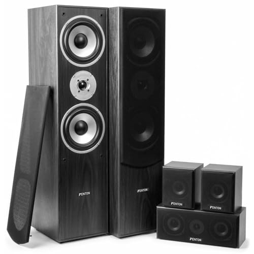 Fenton HF5W - Heimkino Musikanlage für Audiosystem 1150 Watt - 5.0 Surround Sound System, 5-teiliges Home Entertainment System, Heimkino Soundsystem, für Zuhause, Wohnzimmer - Schwarz