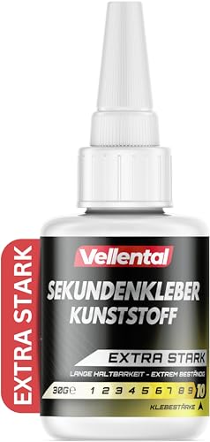 Sekundenkleber für Kunststoff extra stark 30g wasserfest, hitzebeständig & mit Nadel Verschluss gegen Austrocknung - Kunststoffkleber, Plastik Kleber für Kunststoff, Acrylglas