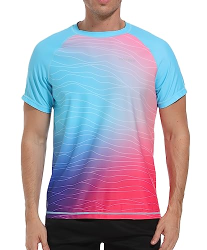VAYAGER Herren UV Shirt Rash Guard T-Shirt Schwimm Shirt UPF 50+ Badeshirts,schnell trocknend, lockere Passform, Wassersurf-Shirt(Blau Rot L)