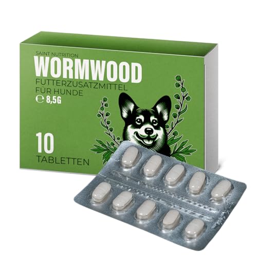 Saint Nutrition® Wormwood - Wurmkur Hund - Entwurmungsmittel für Hunde - Natürliche Kräuterformel mit Wermutkraut Extrakt - Ergänzungsfuttermittel für eine optimale Unterstützung - 10 Tabletten