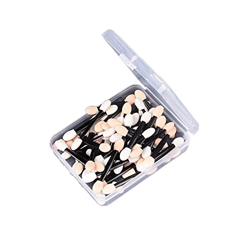 YIUIRUOI Lidschatten-Applikator, Einweg, Make-up, Lidschatten-Pinsel, doppelseitig, Schwamm, Applikator mit Aufbewahrungsbox für Frauen und Mädchen (50 Stück)