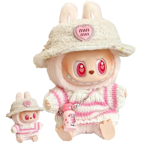 Xiujuers Bekleidung für 17cm Labubu Plüsch, Kuscheltier Kleidung Outfit nur Bekleidungs zubehör für 17cm Labubu Plush Pullover Hoodie Bekleidung DIY Kinder Geschenke (H)