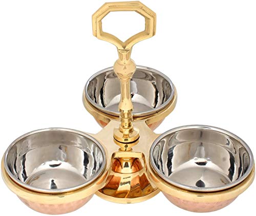 Zap Impex Traditionelles indisches Essiggurken-Servierset, Messing und Kupfer, Servierschale, zap-098, Braun