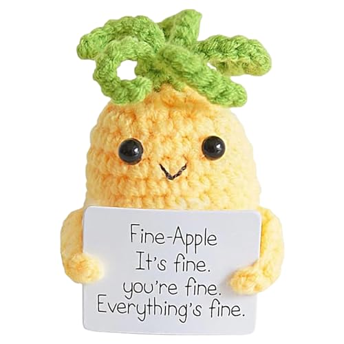 XBOCMY Handmade Emotional Support Knitted Gift, Mini Knitted Pineapple Doll with Emotion Card, Good Luck Gifts, Funny Gifts, Positive Gifts Pocket Hug Knitted Wool Pineapple for Birthday Gift