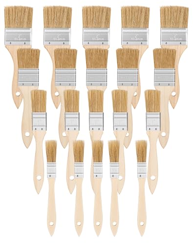 LUNEKUCK Flachpinsel 20PCS Lasurpinsel Set 15 mm 25 mm 35 mm 50 mm breit LackPinsel Holzlasur Maler Pinselset für DIY Lack Lasur Wandfarbe Öl Beizen - Borstenpinsel zum Streichen mit Holzgriff
