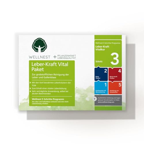 Wellnest Leber-Kraft Detox-Kur-Paket (Entgiftungs-Kurpaket für 40 Tage Leberreinigung nach TCM) - 100% pflanzlich - einfache Handhabung - sehr gut wirksam bei Leber- und Durchschlafbeschwerden