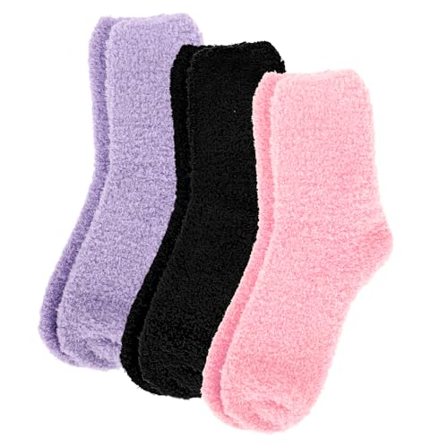 Psyqtsuary 3 Paar Kuschelsocken Damen Furry Warme Socken Damen Fluffy Mehrfarbig Thermosocken Damen Hohe Elastizität Weihnachtssocken Schlafsocken Dicke Socken für Weihnachten Winter