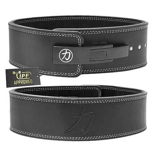 Strength Shop 13mm IPF Lever Belt Gewichthebergürtel + Hebelschnalle aus Stahl, Gr. L (Schwarz/Weiß - Geprägt), Robuster & langlebiger Lifting Belt stabilisiert u. schützt Rumpf & Wirbelsäule
