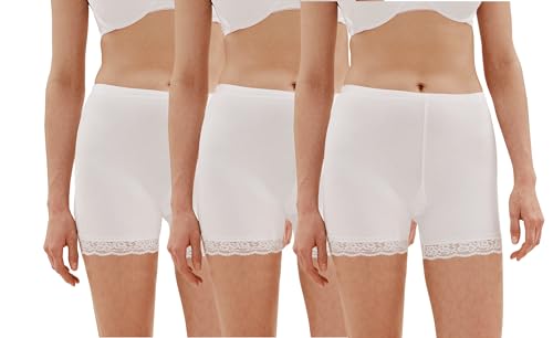 BestSale247 3er Pack Damen Unterrock Kurze Unterhose Unterkleid mit Spitze Slipshorts Underskirt Boxershorts (3er Pack/Weiß, XXL)