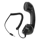 Retro-Telefonhörer, Retro-Vintage-Telefonhörer, Handy-Empfänger, Mikrofon, Mikrofon, Lautsprecher für Mobiltelefone, Computer (Schwarz mit verstellbarem Riemen)