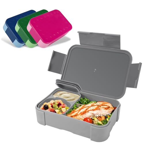 Pavlleen Brotdose Kinder mit Fächern, 900 ml auslaufsichere Lunchbox, Reise-Lunchbox, Jausenbox Brotbox, geeignet für Schule,Picknick, mikrowellen/spülmaschinenfest (grau)