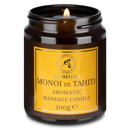 Massagekerze Monoi de Tahiti 100 g - Sojawachs Kerze - Duftkerze mit Kokosöl - Monoi de Tahiti-Öl - Vanille-Oleoresin - Aroma Kerze - Entspannung - Körperpflege - Aromatherapie