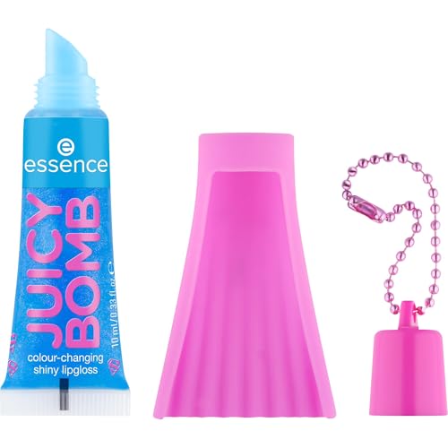 essence Superman JUICY BOMB colour-changing shiny lipgloss, Blau, Färbeeffekt, glänzend, schimmernd, vegan, ohne Parabene, ohne Mikroplastikpartikel, Nanopartikel frei, 1er Pack (10ml)