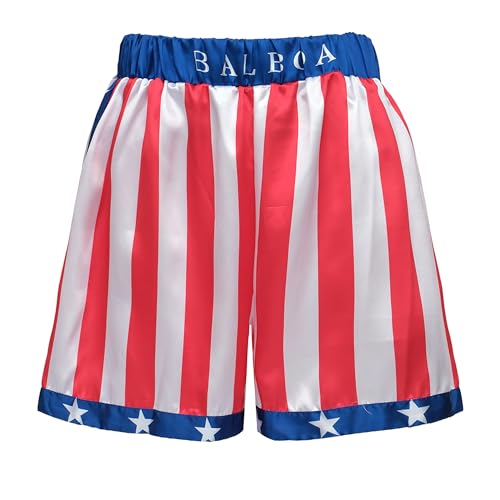 Regenboog Boxshorts mit amerikanischer Flagge, für Herren und Damen, Rocky Balboa, Kostüm, Erwachsene, Satin-Boxershorts, Box-Shorts, Small