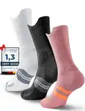Juclise Kompressionssocken aus Bambus-Viskose zum Laufen, feuchtigkeitsableitend, Anti-Blasen-Socken zum Wandern, Sport, Radfahren (DE/NL/SE/PL, Numerisch, 38, 42, Regular, Regular, Schwarz+Weiß+Rosa)