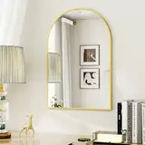 BEAUTYPEAK Bogen Wandspiegel mit Gold, 76x51 cm Bruchsichere Aluminiumlegierung Rahmen Bad Spiegel, Wand montierbar und zuverlässige Bogen Wandspiegel, geeignet für Schlafzimmer, Eingang, Bad