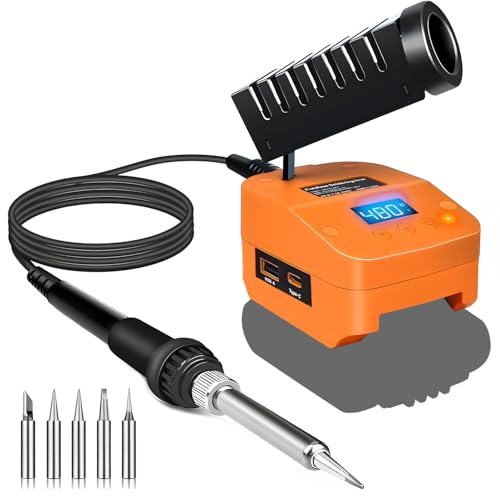 Kabelloser Lötkolben für Worx 20V 4Pin Akku, Schnelles Aufheizen Lötstation mit LED Digitale Display, Mobilität Soldering Iron mit USB&Type-C für Heimwerker, Gerätereparatur, Drahtschweißen(Ohne Akku)