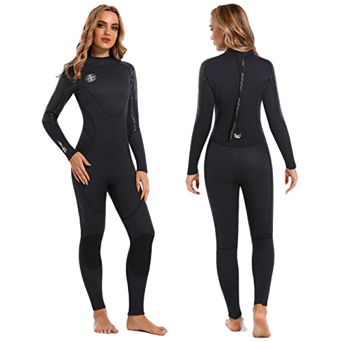 Neoprenanzug Damen Neopren Thermo Schwimmanzug - 3MM UV Schutz Herren Tauchanzug Lange Ärmel Rückenreißverschluss Ultra Stretch Schwarz Wetsuit Outdoor Taucher Badeanzug für Schnorcheln Schwimmen XS