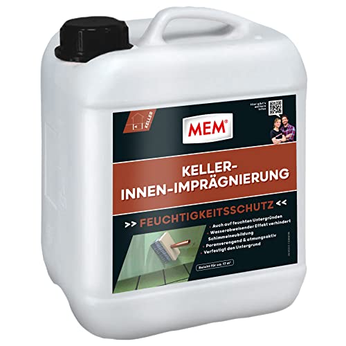 MEM Keller-Innen-Imprägnierung, Zur Abdichtung von feuchten und nassen Flächen, Für verschiedene Untergründe, Lösemittelfrei, 5 l Behälter