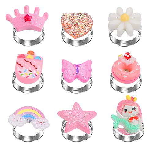 Abeillo 9 Stück Mädchen Ringe Set, verstellbare Kinder Schmuckringe Anziehringe Mädchenringe, Prinzessin Dress up Party Play Ringe, Fingerringe Weihnachten Geburtstagsgeschenk