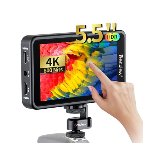 Desview R5II Kamera Field Monitor Touchscreen 5,5 Zoll, Camera Monitor 4K HDMI mit Sonnenschutzhaube, Full HD 1920x1080 IPS 3D LUT Video Peaking Focus Assist für DSLR