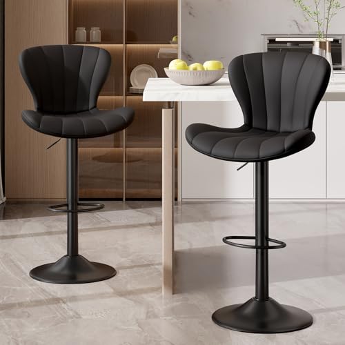Hawthyhome Barhocker 2er Set Höhenverstellbar Barstühle 360° Drehstuhl mit Rückenlehne Küchenstühle mit Fußstütze PU-Leder für die Küche/Wohnzimmer/Bar/Esszimmer Schwarz
