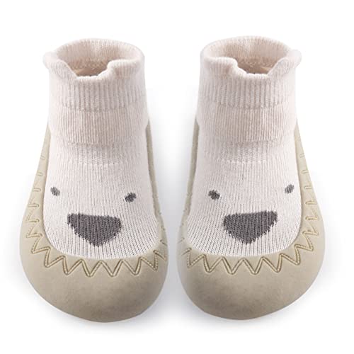 Exemaba Baby Sockenschuhe Rutschfeste Niedlicher Cartoon Weicher Stricken Babybodenschuhe Kleinkind Schuhe 1-Paar(Beige Hund,Tag21/ 6-12M)